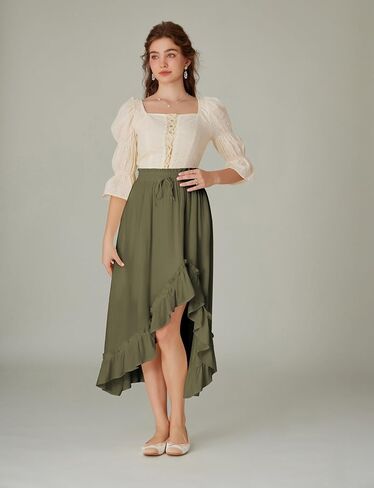 Scarlet Darkness Renaissance Midi Skirt Asymmetrical Ruffle Summer Flowy Skirt with Pockets in Saudi Arabia
