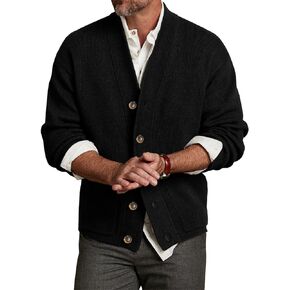 Karlywindow Mens Cardigan Sweater Cable Knit V Neck Casual Button Down Open Front Ribbed Sweater with Pockets