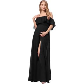 Ever-Pretty Womens Off-Shoulder Side Slit Long Chiffon Ruffle Pregnancy Party Dress Maternity Photography Dresses 0969-EY