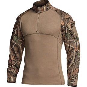 CQR Men's Combat Shirt Tactical 1/4 Zip Long Sleeve Military BDU Shirts Camo EDC Top with Pockets