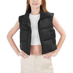 Loowoko Women's Puffer Vest, Winter Fashion Cropped Vest Lightweight Sleeveless Warm Outerwear Puffer Vest Padded Coat