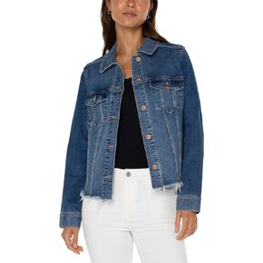 Liverpool Women's Trucker Jacket with Fray Hem Stretch Denim in Saudi Arabia