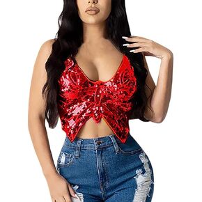 Victray Butterfly Sequi Top Belly Dance Halter Bra Tank Top Sleeves Top Club Wear للنساء والفتيات in Kuwait