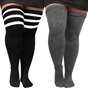 Apoway 2 Pairs Plus Size Thigh Highs Socks Over Knee Socks Oversized Thigh High Stockings with Garter Belt for Women in Kuwait
