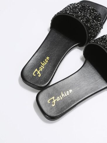 صندل نسائي من GORGLITTER مصنوع من حجر الراين بأشرطة لامعة ومربع مفتوح من الأمام منزلق in Saudi Arabia