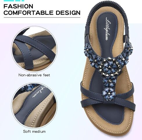 Littleplum Sandals Women Flat Dressy Sandal Summer Comfortable Slip-on Casual Beach Shoes Dress Bohemian Ankle Elastic Flats Sandals in Kuwait