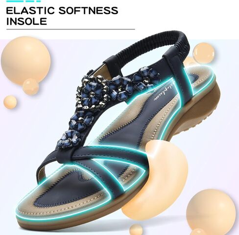 Littleplum Sandals Women Flat Dressy Sandal Summer Comfortable Slip-on Casual Beach Shoes Dress Bohemian Ankle Elastic Flats Sandals in Kuwait