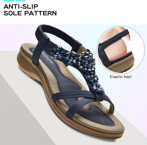 Littleplum Sandals Women Flat Dressy Sandal Summer Comfortable Slip-on Casual Beach Shoes Dress Bohemian Ankle Elastic Flats Sandals in Kuwait