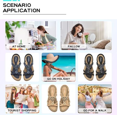 Littleplum Sandals Women Flat Dressy Sandal Summer Comfortable Slip-on Casual Beach Shoes Dress Bohemian Ankle Elastic Flats Sandals in Kuwait