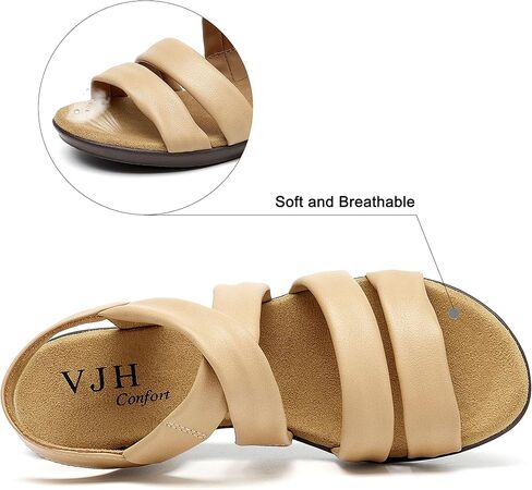 VJH confort Women’s Flat Sandals, Soft Straps Slip-on Open Toe Light Weight Elastic Slingback Comfort Casual Walking Sandals in Kuwait