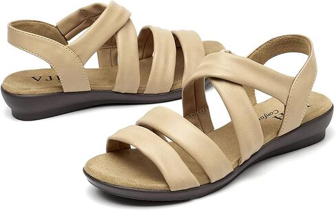 VJH confort Women’s Flat Sandals, Soft Straps Slip-on Open Toe Light Weight Elastic Slingback Comfort Casual Walking Sandals in Kuwait