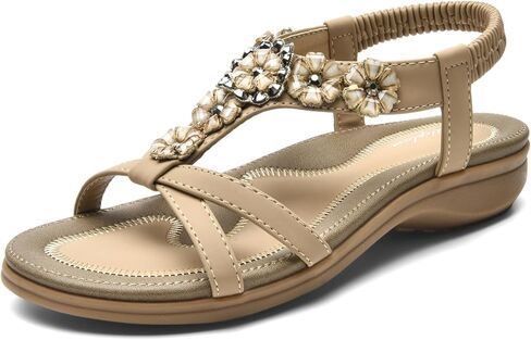 Littleplum Sandals Women Flat Dressy Sandal Summer Comfortable Slip-on Casual Beach Shoes Dress Bohemian Ankle Elastic Flats Sandals in Kuwait