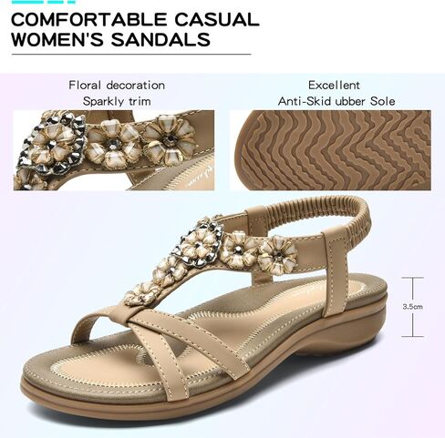 Littleplum Sandals Women Flat Dressy Sandal Summer Comfortable Slip-on Casual Beach Shoes Dress Bohemian Ankle Elastic Flats Sandals in Kuwait