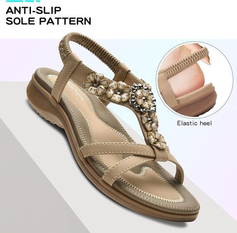 Littleplum Sandals Women Flat Dressy Sandal Summer Comfortable Slip-on Casual Beach Shoes Dress Bohemian Ankle Elastic Flats Sandals in Kuwait