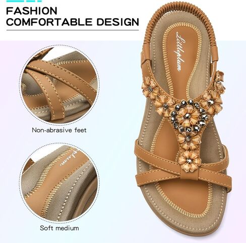 Littleplum Sandals Women Flat Dressy Sandal Summer Comfortable Slip-on Casual Beach Shoes Dress Bohemian Ankle Elastic Flats Sandals in Kuwait