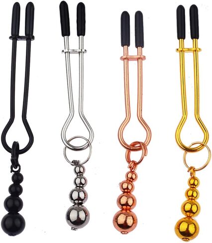 Adjustable Stainless Steel Nipple Clips Non Piercing Nipple Clamps Gourd Bell Pendant Nipple Jewelry (Black) in Saudi Arabia