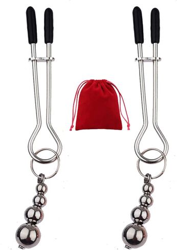 Adjustable Stainless Steel Nipple Clips Non Piercing Nipple Clamps Gourd Bell Pendant Nipple Jewelry (Black) in Saudi Arabia