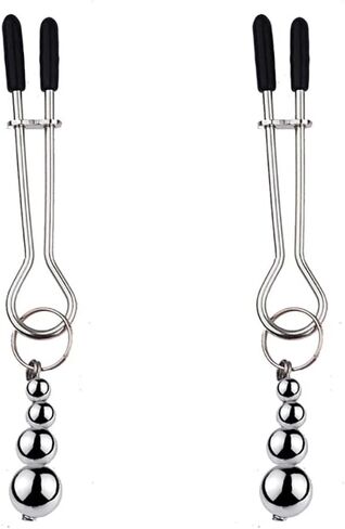 Adjustable Stainless Steel Nipple Clips Non Piercing Nipple Clamps Gourd Bell Pendant Nipple Jewelry (Black) in Saudi Arabia