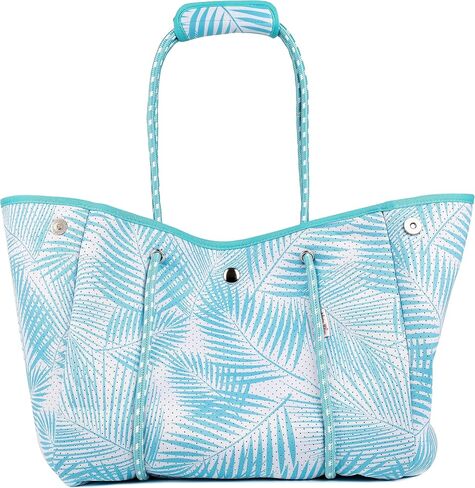 Nova Blue Neoprene Tote Bag - Blue Beach Bag Tote With Palm Leaf Design Beach Tote Bag - Pool Bag Cute Beach Bag Travel Bag Beach Essentials in Saudi Arabia