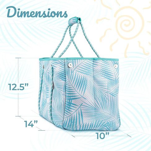 Nova Blue Neoprene Tote Bag - Blue Beach Bag Tote With Palm Leaf Design Beach Tote Bag - Pool Bag Cute Beach Bag Travel Bag Beach Essentials in Saudi Arabia