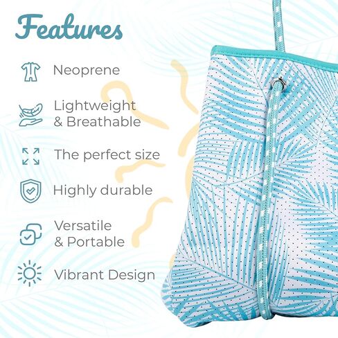 Nova Blue Neoprene Tote Bag - Blue Beach Bag Tote With Palm Leaf Design Beach Tote Bag - Pool Bag Cute Beach Bag Travel Bag Beach Essentials in Saudi Arabia