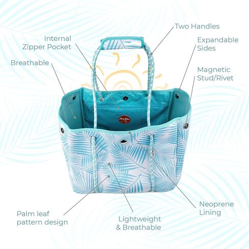 Nova Blue Neoprene Tote Bag - Blue Beach Bag Tote With Palm Leaf Design Beach Tote Bag - Pool Bag Cute Beach Bag Travel Bag Beach Essentials in Saudi Arabia
