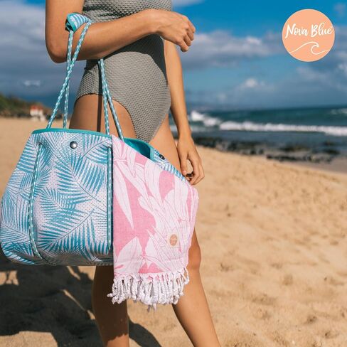 Nova Blue Neoprene Tote Bag - Blue Beach Bag Tote With Palm Leaf Design Beach Tote Bag - Pool Bag Cute Beach Bag Travel Bag Beach Essentials in Saudi Arabia