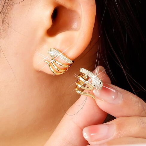 أقراط زاحفة للنساء، مجموعة أقراط متسلق أوراق الشجر المطلية بالذهب الأبيض عيار 18 قيراط. مجموعة أقراط مرصعة بأحجار الزركونيا المكعبة من أم اللؤلؤ لهدايا عيد الميلاد وأعياد الميلاد للنساء والفتيات in Kuwait