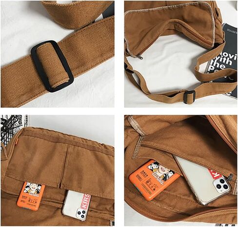Vintage Canvas Messenger Bag for Men Women Crossbody Bag Satchel Shoulder Bag Harajuku Streetwear in Saudi Arabia