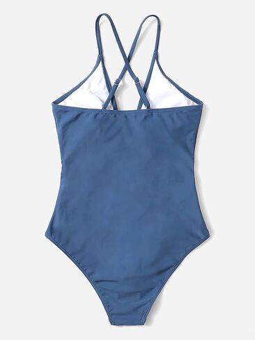 Milumia Girl's One Piece Knot Bathing Suit Solid Criss Cross Spaghetti Strap Swimsuit in Kuwait