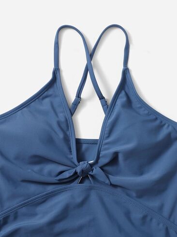 Milumia Girl's One Piece Knot Bathing Suit Solid Criss Cross Spaghetti Strap Swimsuit in Kuwait