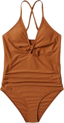 Milumia Girl's One Piece Knot Bathing Suit Solid Criss Cross Spaghetti Strap Swimsuit in Kuwait