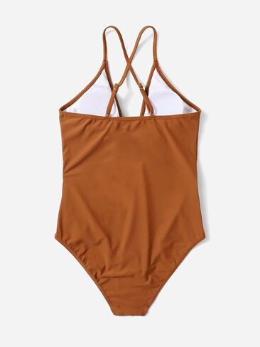 Milumia Girl's One Piece Knot Bathing Suit Solid Criss Cross Spaghetti Strap Swimsuit in Kuwait