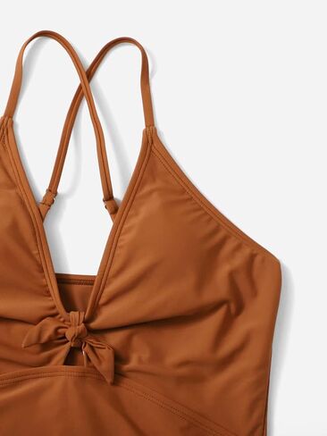 Milumia Girl's One Piece Knot Bathing Suit Solid Criss Cross Spaghetti Strap Swimsuit in Kuwait