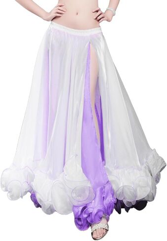 Women's Skirt Belly Dance Costume for Women Dancing Dress Ruffle Yarn Skirt 2 Layer High Split Sexy Party Bellydance Skirts in Saudi Arabia