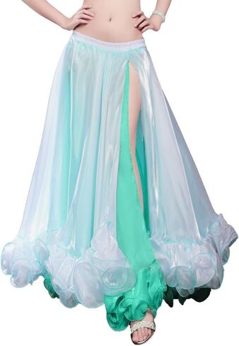 Women's Skirt Belly Dance Costume for Women Dancing Dress Ruffle Yarn Skirt 2 Layer High Split Sexy Party Bellydance Skirts in Saudi Arabia