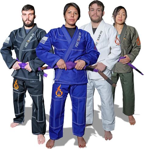 Fire Team Fit BJJ Gi، Jiu Jitsu Gi، كيمونو للرجال والنساء، منكمش مسبقًا، Jiu Jitsu Gi البرازيلي مع حزام أبيض مجاني in Kuwait
