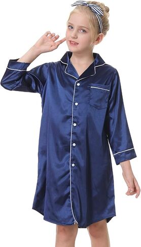CattyGirl Children's Nightgown Polyester Silk Satin Sleepwear Girls Long Sleeve Nightdress Pajamas in Saudi Arabia