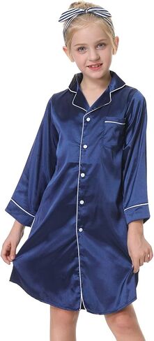 CattyGirl Children's Nightgown Polyester Silk Satin Sleepwear Girls Long Sleeve Nightdress Pajamas in Saudi Arabia