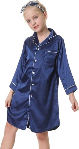 CattyGirl Children's Nightgown Polyester Silk Satin Sleepwear Girls Long Sleeve Nightdress Pajamas in Saudi Arabia