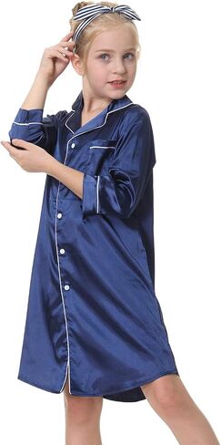 CattyGirl Children's Nightgown Polyester Silk Satin Sleepwear Girls Long Sleeve Nightdress Pajamas in Saudi Arabia