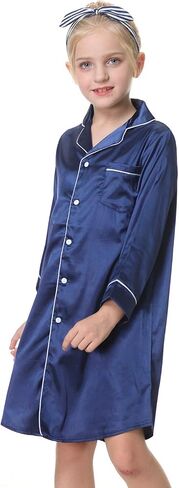 CattyGirl Children's Nightgown Polyester Silk Satin Sleepwear Girls Long Sleeve Nightdress Pajamas in Saudi Arabia