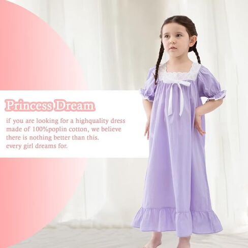 610 YOU قمصان نوم للفتيات، فساتين بيجامة قطنية للأميرات، ملابس نوم كلاسيكية ناعمة (للأطفال الصغار، الأطفال) in Kuwait