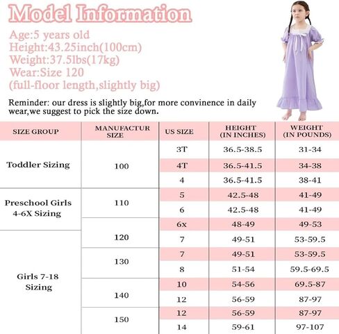 610 YOU قمصان نوم للفتيات، فساتين بيجامة قطنية للأميرات، ملابس نوم كلاسيكية ناعمة (للأطفال الصغار، الأطفال) in Kuwait