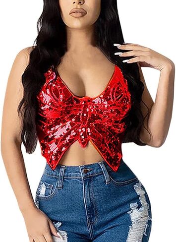 Victray Butterfly Sequi Top Belly Dance Halter Bra Tank Top Sleeves Top Club Wear للنساء والفتيات in Kuwait