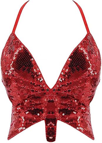 Victray Butterfly Sequi Top Belly Dance Halter Bra Tank Top Sleeves Top Club Wear للنساء والفتيات in Kuwait