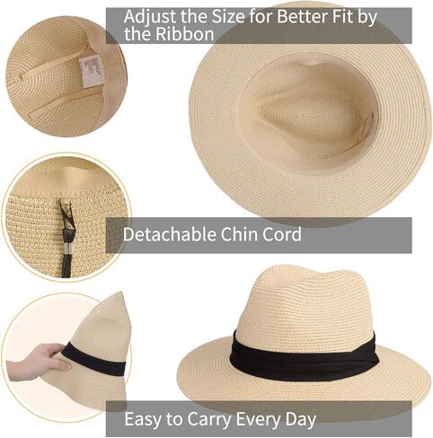قبعات Maylisacc النسائية الماصة بنما، قبعات شمس واسعة الحافة الشاطئ الصيف قابلة للطي السفر قبعة UPF50 in Kuwait