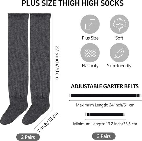 Apoway 2 Pairs Plus Size Thigh Highs Socks Over Knee Socks Oversized Thigh High Stockings with Garter Belt for Women in Kuwait