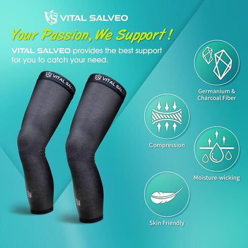كرة السلة الرياضية المضغوطة الحيوية Salveo Recovery وأكمام كاملة للساق والفخذ والركبة الطويلة (زوج واحد) in Kuwait