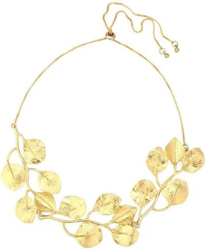 HZV Bohemian Glitter Leaf Collar Necklace gold leaf necklace for women Girls Chunky Statement Chunky Gold Leaf life Collar necklace in Saudi Arabia